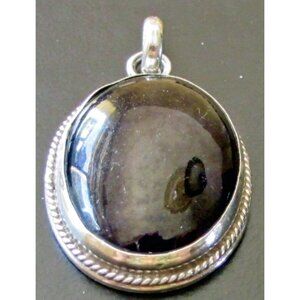 Sterling Silver Onyx Pendant Oval Black Rope Border 925